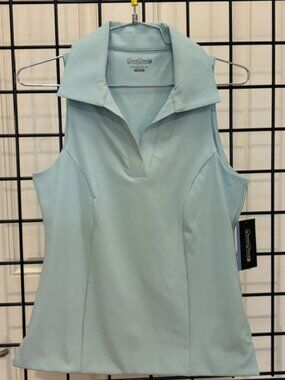 Good Good Golf Women's Bay Blue Sleeveless Split Neck Polo